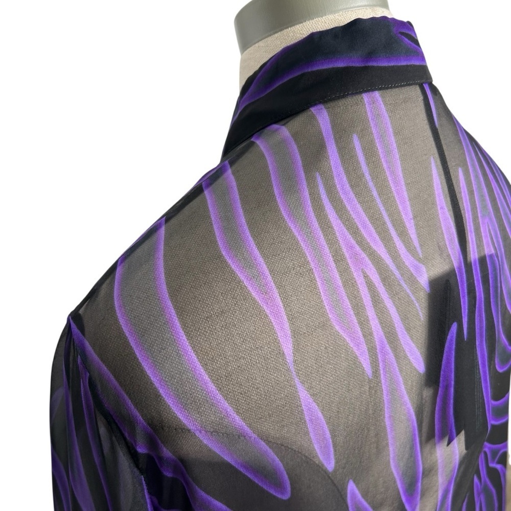 VERSACE Printed Silk Chiffon Shirt Black Orchid Purple Button Down Shirt Size 10 - Picture 8 of 14